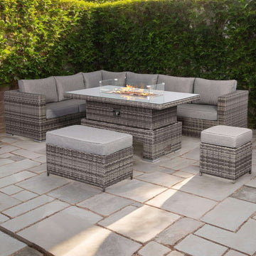 Cambridge Modular Corner with Fire Pit Table in Stone Browne Grey Weave(#420F)